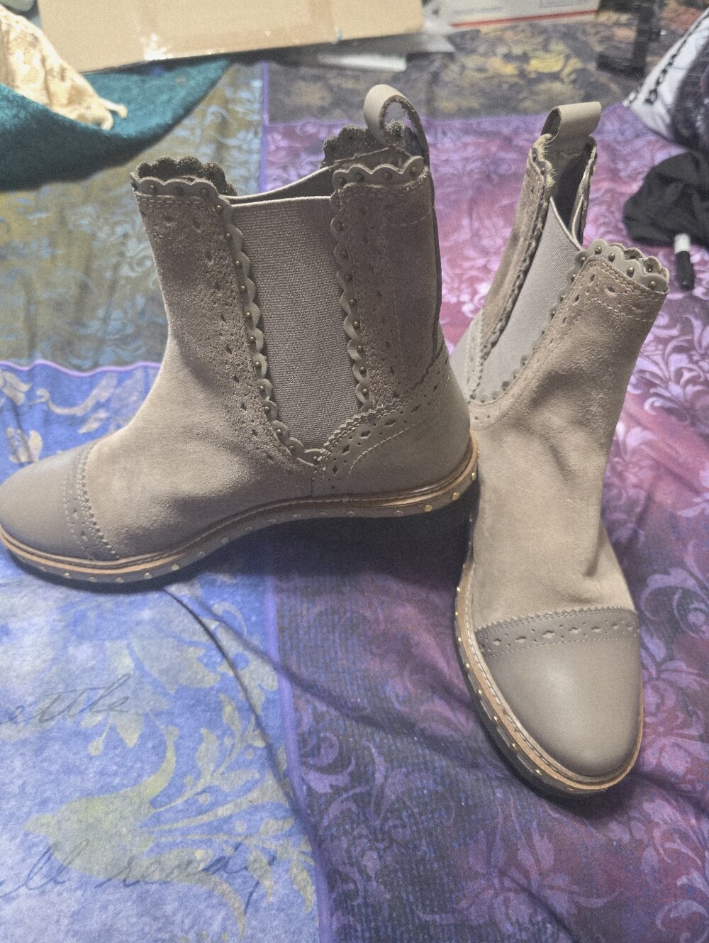 Free People Taupe Scalloped Suede Chelsea Booties